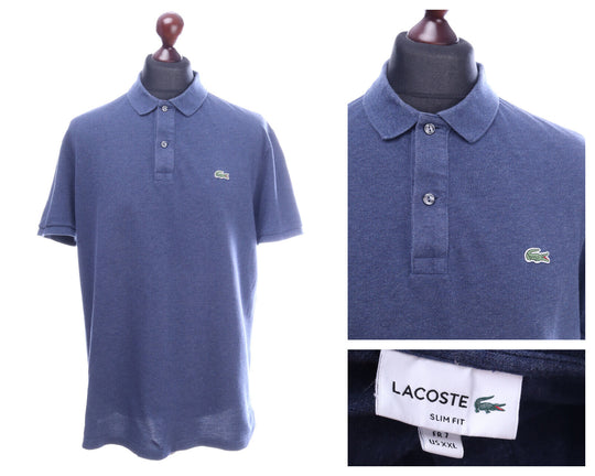 LACOSTE Navy Cotton Slim Fit SS Polo Shirt Size 7 / XXL