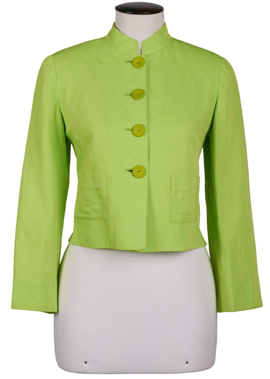 Vintage KENZO Jungle Jacket Green Linen Rayon Womens Short Coat Size 36