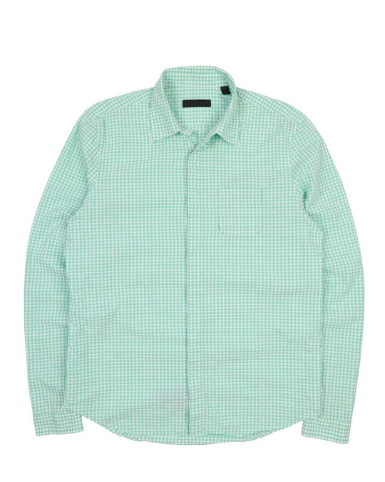 Men's BURBERRY PRORSUM Green Gingham Check Seersucker Cotton Shirt Size 15 / 40