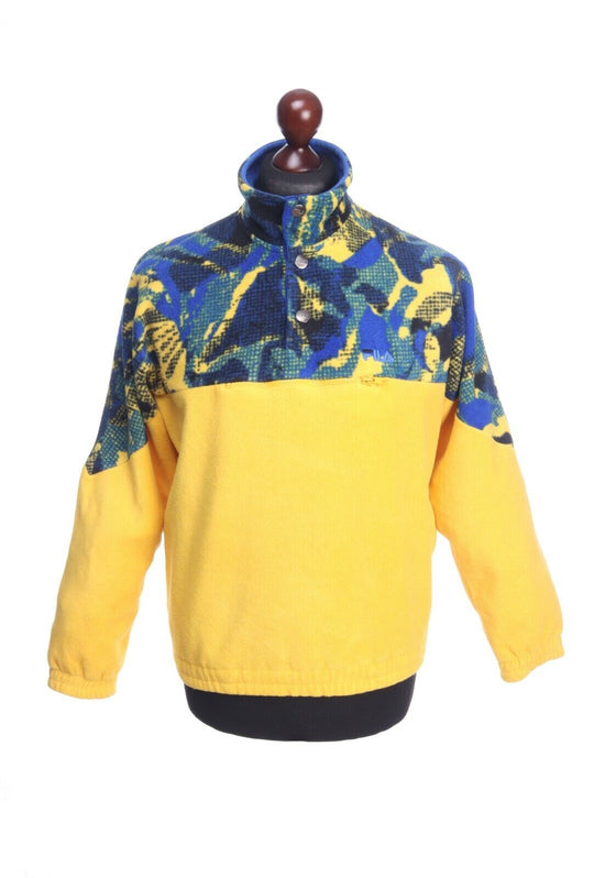 FILA Yellow Wool Button-Neck Zip Pocket Fleece Sweater Jumper Size 42