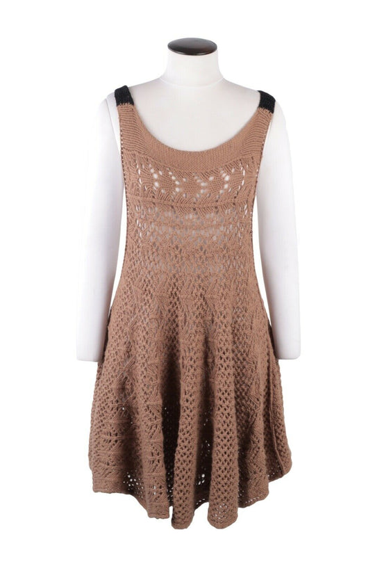 Women's TWINSET Simona Barbieri Open Knit Brown Dress Size ~ L