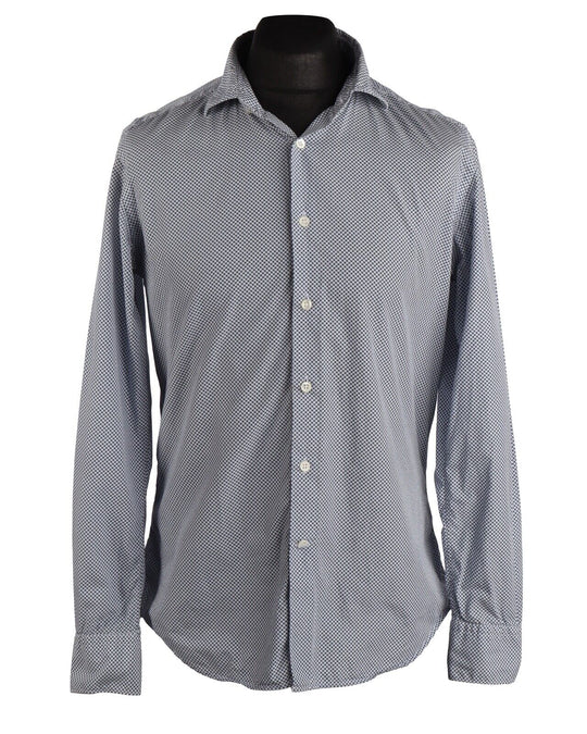 Men's GLANSHIRT SLOWEAR Blue Pattern Cotton Shirt Size 41 / 16