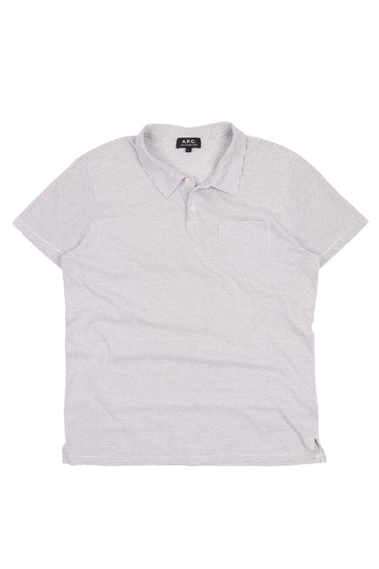 Men's A.P.C. Grey Striped Polo Shirt Size L