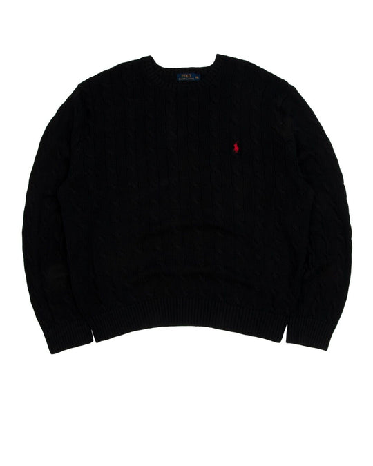 POLO RALPH LAUREN Crew Neck Sweater Black Cotton Mens Cable Knit Jumper Size XXL
