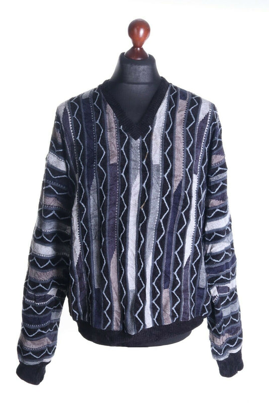 Men's TUNDRA Canada Black Cotton Blend V-Neck Coogi Style Jumper Sweater Size L