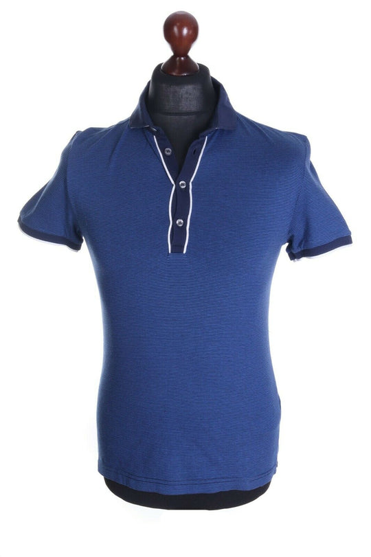 Men's STRELLSON Navy Blue Striped 100% Cotton Slim Fit SS Polo Shirt Size s