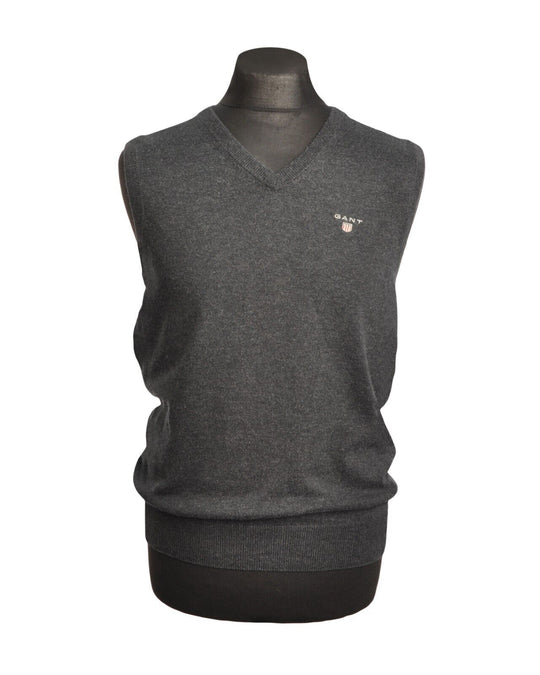 GANT Vest Gray Cotton Wool Blend Ribbed Trim Pullover Mens Knit Sweater Size M