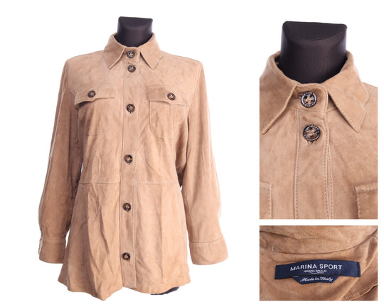 MARINA RINALDI Marina SPORT Italy Beige Goatskin Leather Suede Jacket Size 17