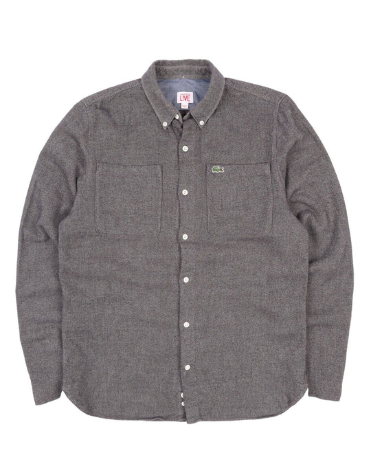 Men's LACOSTE LIVE! Grey Oxford Cotton Pocket Long Sleeve Shirt Size 40 / M