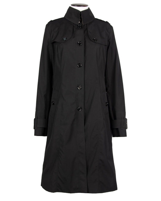 BURBERRY Coat Black Nova Check Collar Womens Long Jacket Size 12 R