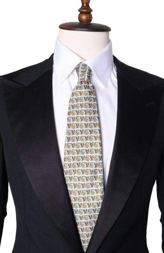 Men's GIANNI VERSACE Vintage 100% Silk Blue Monogram Pattern Tie Necktie