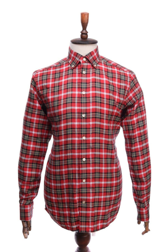 Men's ETON Red Cotton Check Contemporary Fit Shirt Size 41 / 16