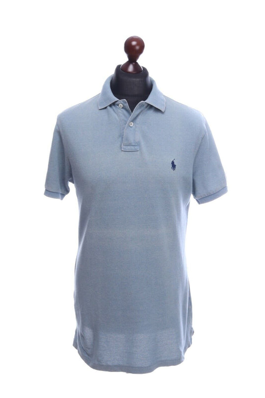 Men's Polo RALPH LAUREN Blue Grey Aged Short Sleeve Slim Fit Polo Shirt Size L