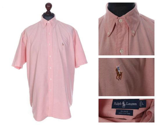 Men's RALPH LAUREN Pink Oxford 100% Cotton Short Sleeve Blake Shirt Size L