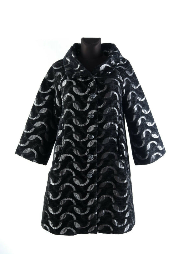Women's DESIGUAL Black Silver Long Coat Size 40