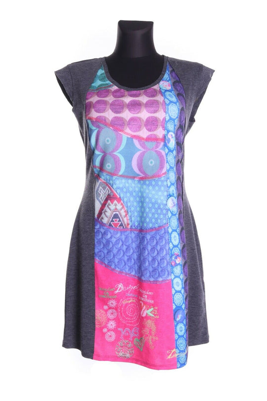 Women's DESIGUAL Grey A-Line Patchwork Sleeveless Knee Length Dress Size L