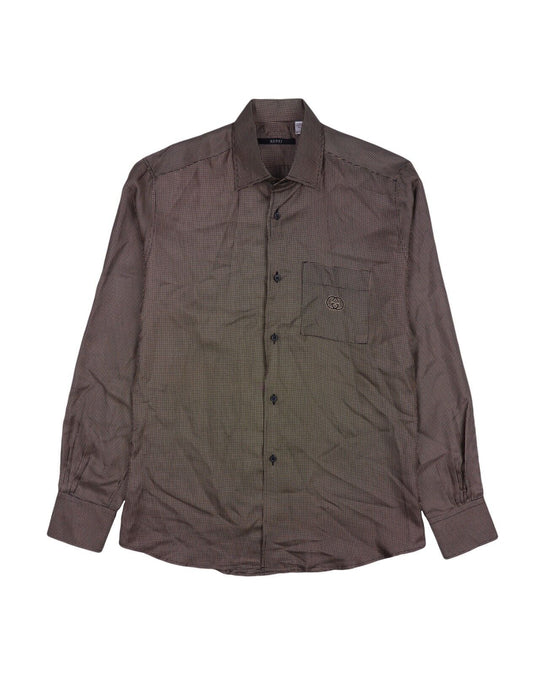 GUCCI by Tom Ford Shirt Black Dot Chest Logo Pure Silk Size 40 / 15.75