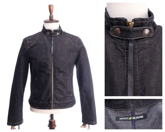 DKNY JEANS Italy Charcoal Black Cotton Denim Jacket Size XL