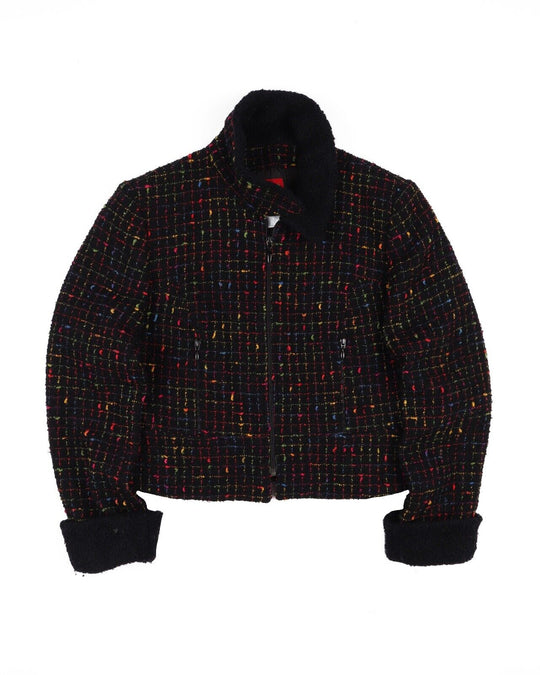 Vintage KENZO Jungle Boucle Zip Jacket Black Wool Women's Size 42