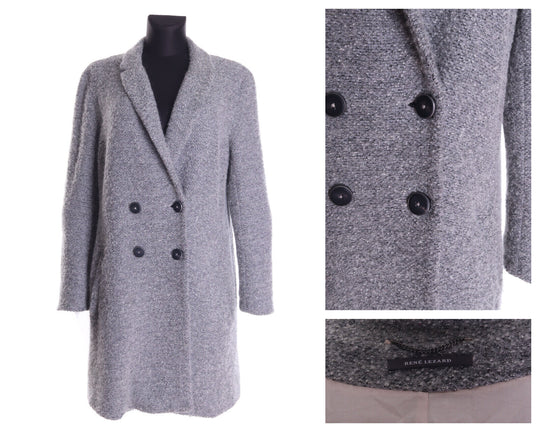 Women's RENE LEZARD Grey Cotton Wool Double-Breasted Pile Coat Overcoat Size 40
