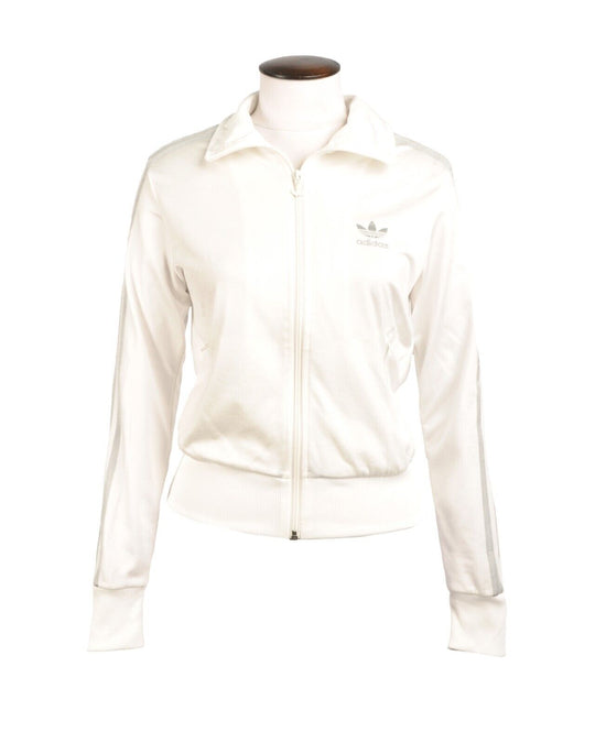 Adidas Zip-Up Sweater White Silver Firebird Fairway Womens Track Jacket Size 36