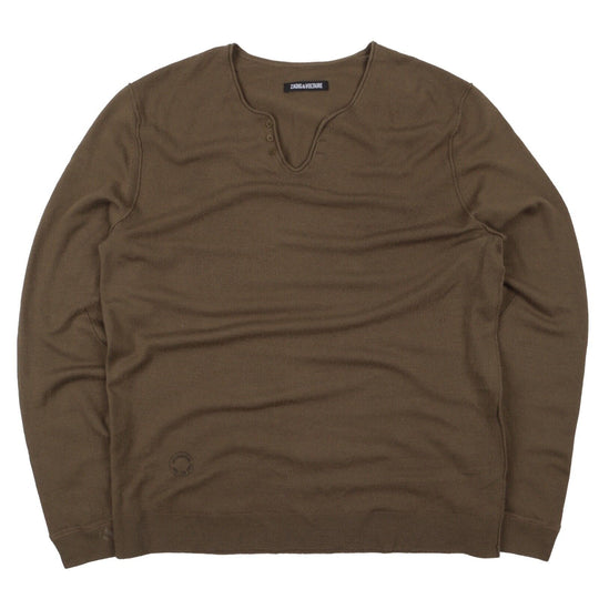 Men's ZADIG VOLTAIRE Olive Green Merino Wool Henley Neck Jumper Size XL