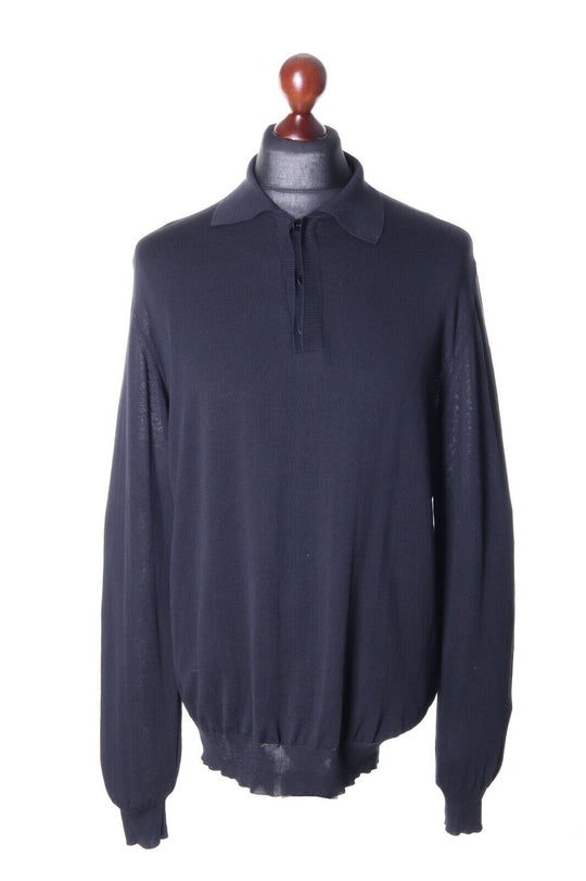 Men's VERSACE Black 100% Cotton Button-Neck Lightweight Sweater Size 2XL