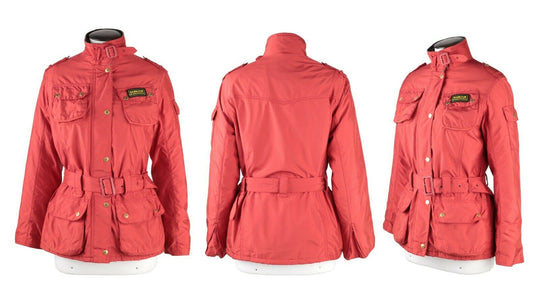 Women's BARBOUR Mettalic International Red Light Nylon Jacket Size UK 12 US 8