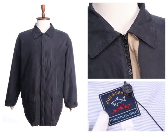 PAUL & SHARK Nautical Silk Black Full Zip Short Coat Jacket Size 2XL