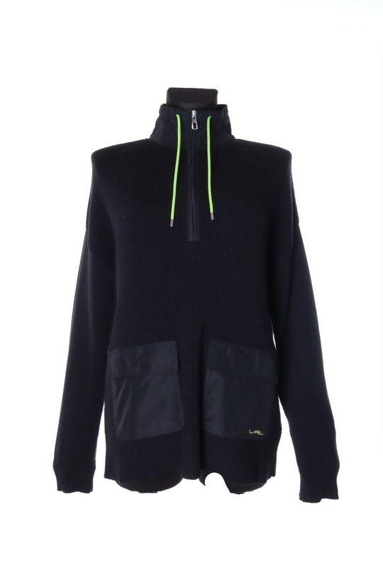 Women's RALPH LAUREN Black 1/2 Zip 100% Cotton Sweater Size PL