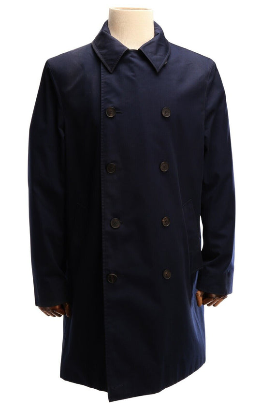 Men's AQUASCUTUM LONDON Navy Blue Double Breasted Trench Coat Size 42 / 52