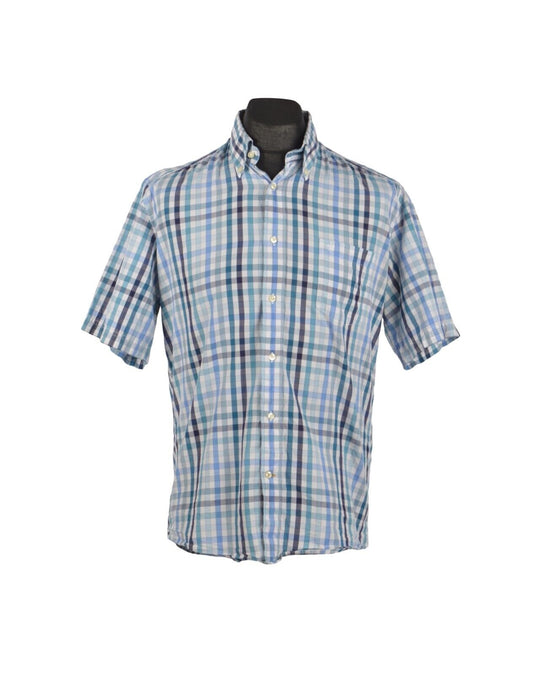 Men's BARBOUR Blue Check Cotton Regular Fit Short Sleeve Shirt Size M