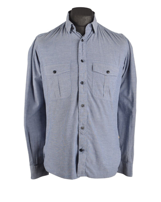 Men's BARBOUR Blue Cotton Long Sleeve Pocket Shirt Size S