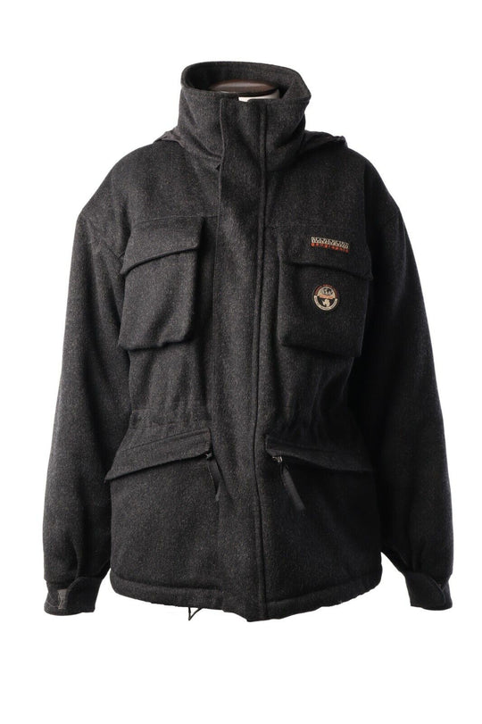 Men's NAPAPIJRI Geographic Grey Wool Blend Multipocket Outdoor Jacket Size s