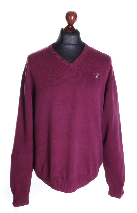 Men's GANT Burgundy 100% Cotton V-Neck Jumper Sweater Size L