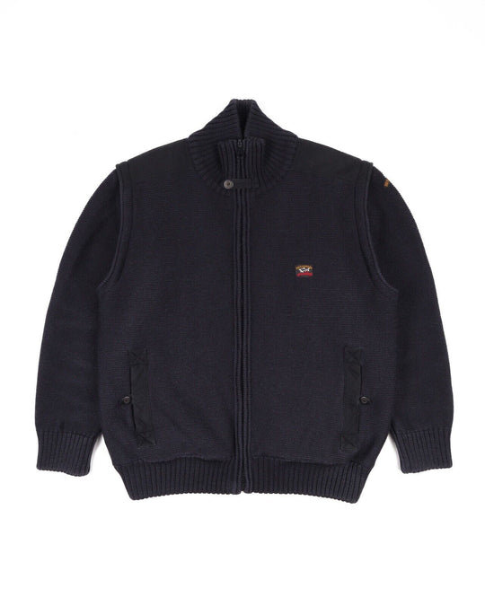 PAUL & SHARK Full Zip Cardigan Logo Navy Cotton Men's Transformer Jumper Size L