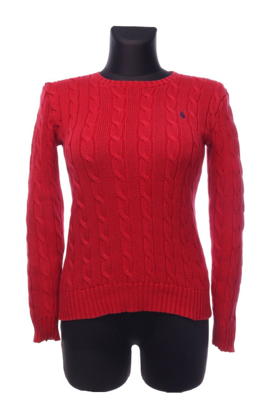 POLO RALPH LAUREN Red Cotton Cable Knit Crew Neck Sweater Jumper Size XS