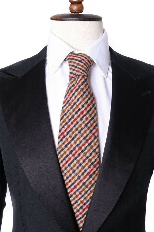 Men's ERMENEGILDO ZEGNA Vintage Brown 100% Cashmere Gingham Check Tie Necktie