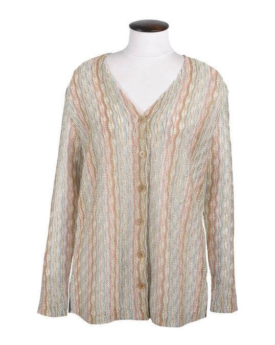 MISSONI SPORT Cardigan Multicolor Linen Blend Button Front Womens Sweater  44