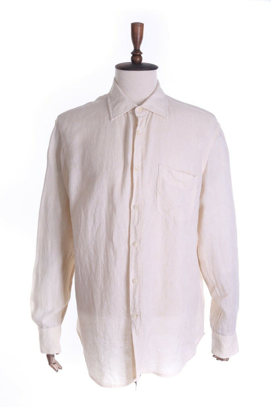 Men's MARINA YACHTING Beige 100% Linen LS Casual Shirt Size 45