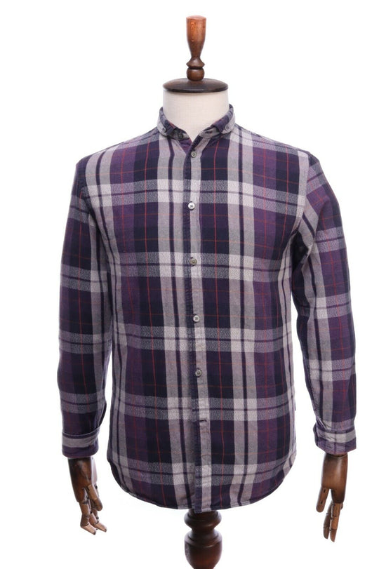 Men's PAUL SMITH JEANS Violet Cotton Check Classic Fit Flannel Shirt Size s