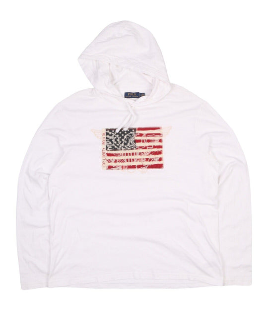 Men's Polo RALPH LAUREN White USA Flag Hoodie Jumper Size L