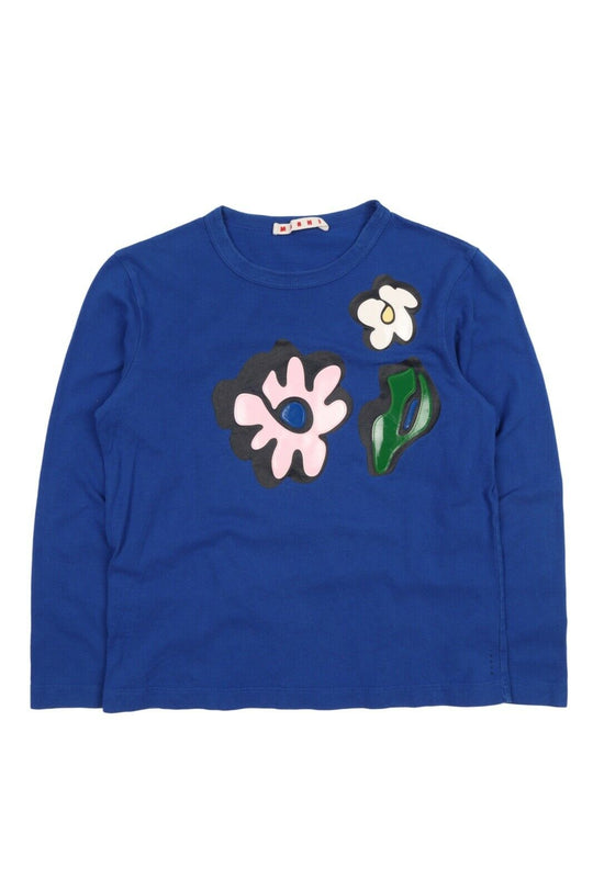 Kid's Marni Blue Flower Cotton Long Sleeve T Shirt Size 8 years