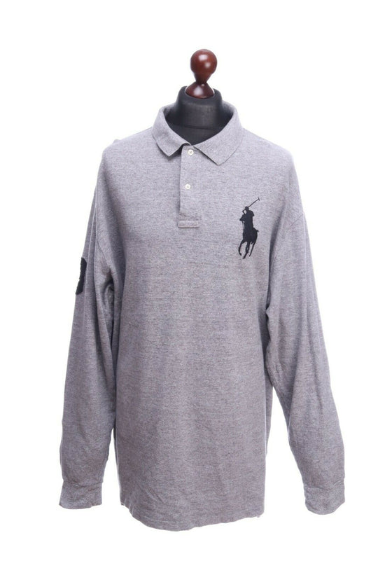 Men's Polo RALPH LAUREN Grey Long Sleeve Polo Shirt Size 3 XLT Tall