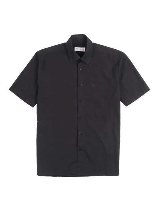 YSL YVES SAINT LAURENT Shirt Black Cotton Men's Short Sleeve Button Up Size M