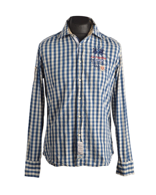 Men's LA MARTINA Blue Check Cotton Shirt Size M