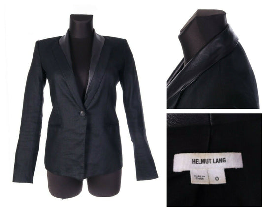 Women's HELMUT LANG Black Linen Blend Blazer Jacket Size 0