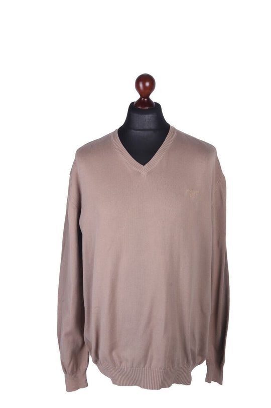 Men's GANT Beige 100% Cotton V-Neck Jumper Size 2XL