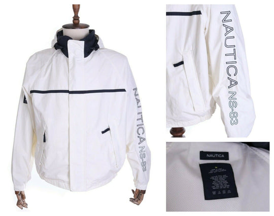 Men's NAUTICA NS-83 White Nylon Outdoor Windbreaker Jacket Size M