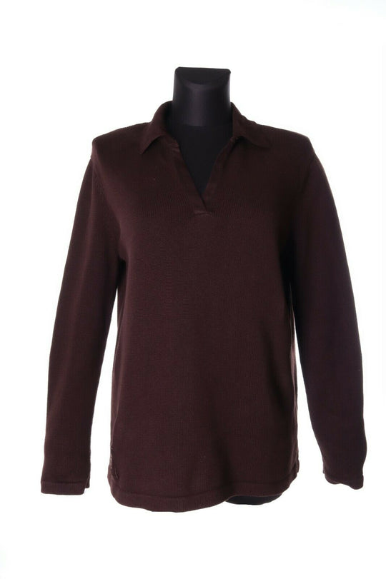 Women's RALPH LAUREN Brown 100% Cotton Oversized Polo Collar Sweater Size M